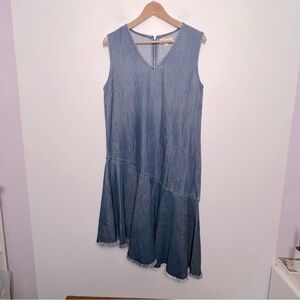Cloth & Stone Tencel Denim Drop Waist Asymmetrical Sleeveless Shift Dress